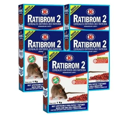 Cebo en cereales Ratibrom 2 contra ratas y ratones 5 bolsas de 1kg