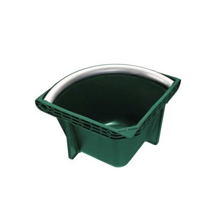 Comedero de rincón para caballos con borde de aluminio